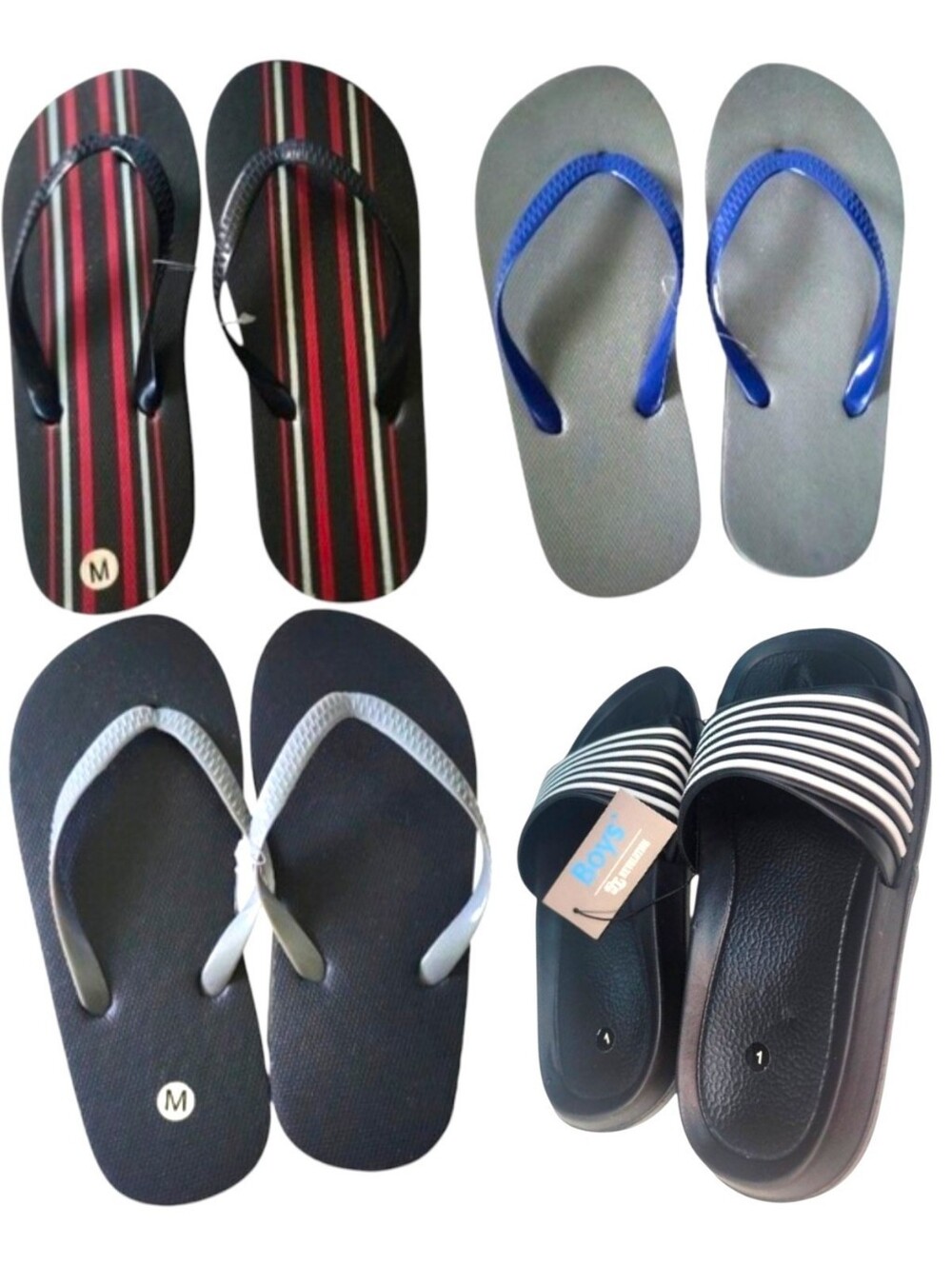 4pc Kids's Flip Flop & Slide Sandals Bundle, Size M 13/1